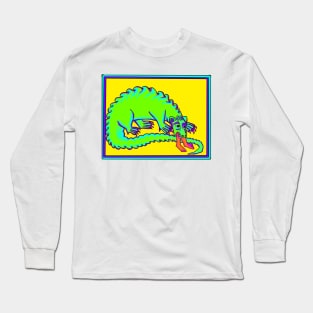 Bad Medieval Art World Weary Dragon Eating A Person 90s retro Acid Colors Long Sleeve T-Shirt